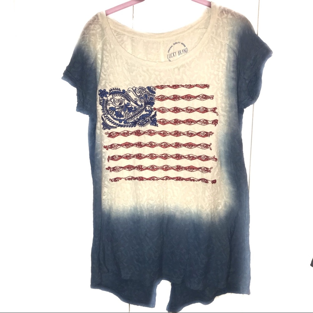 Lucky Brand Dip Dyed American Flag T-Shirt, size Small